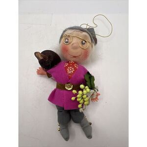 VTG Kurt S‎ Adler Fabric Felt Flocked Ornament Elf Dwarf Gnome Wire Rim Glasses